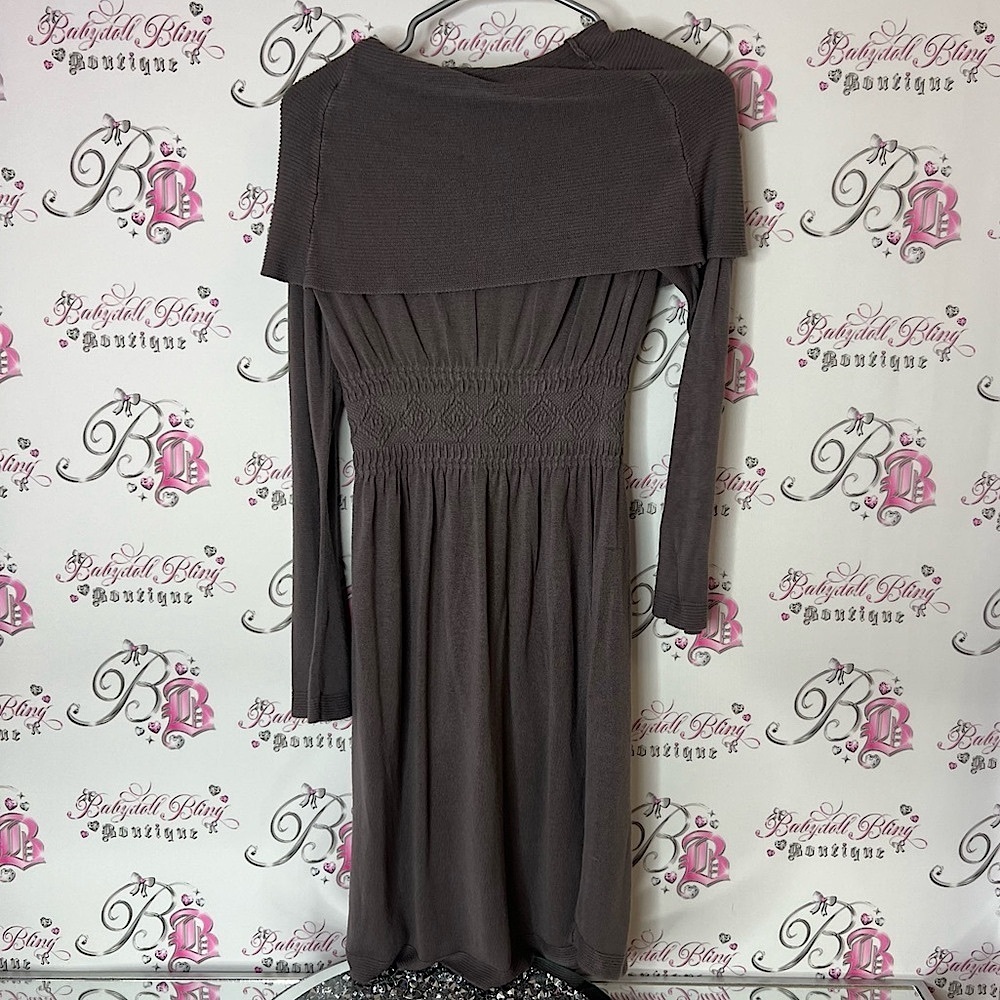 Max Studio Charcoal Long Sleeve Dress off shoulder stretchy knit